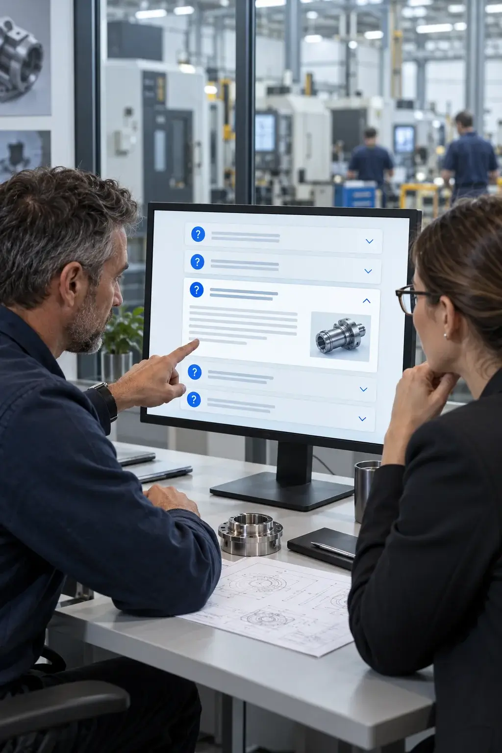 Two people working through common questions about B2B lead generation and search