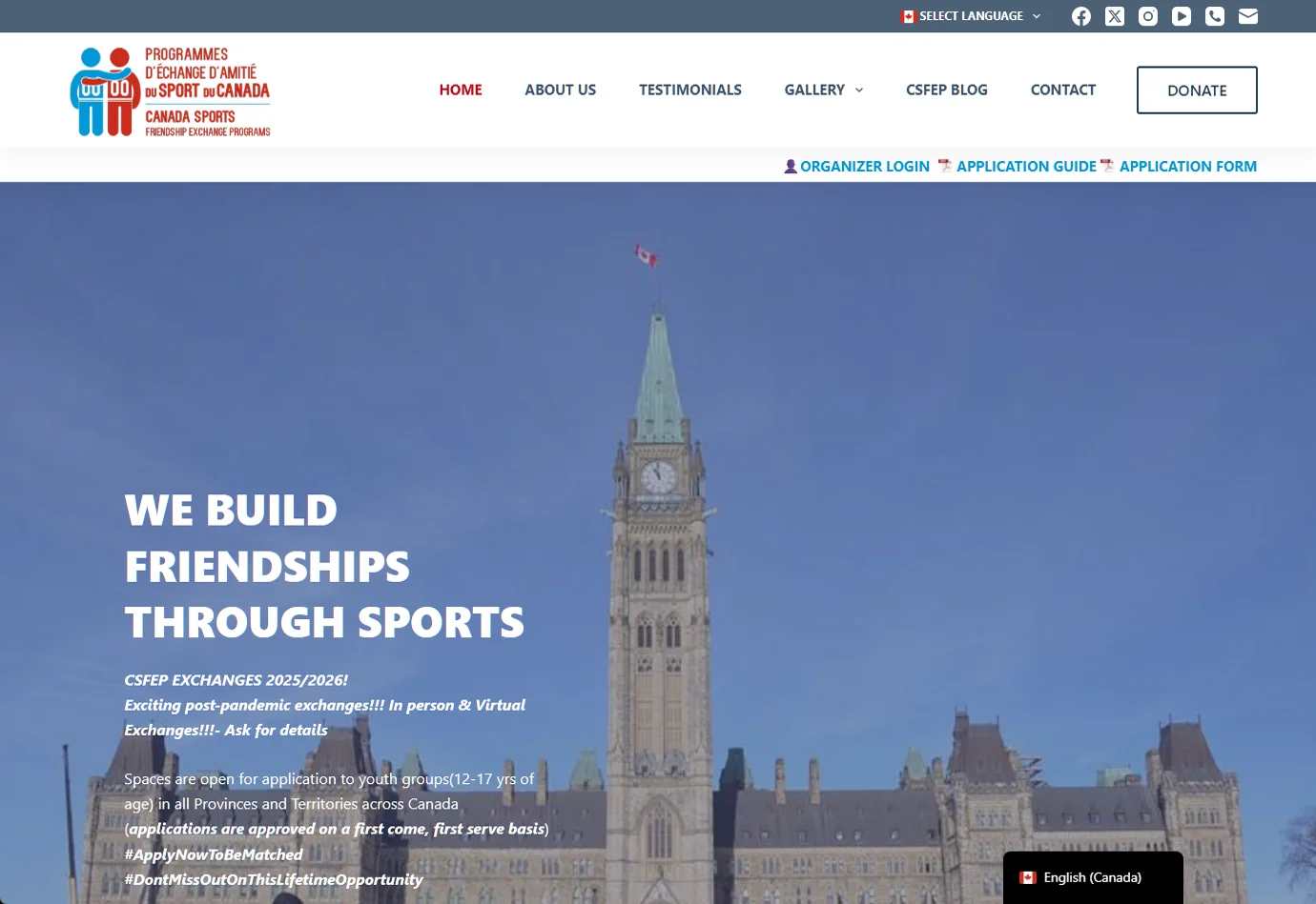 Canada Sports Friendship Exchange Programs website