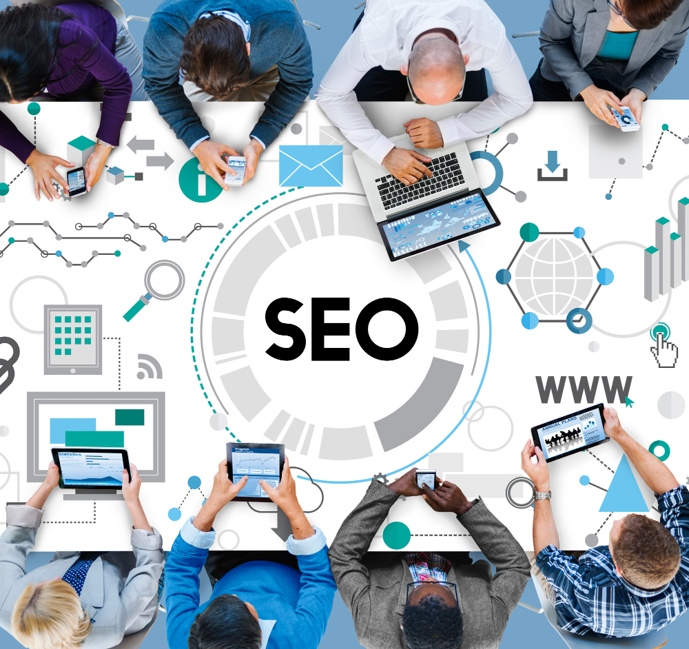 Search engine optimization concept, a team working across search, content and analytics